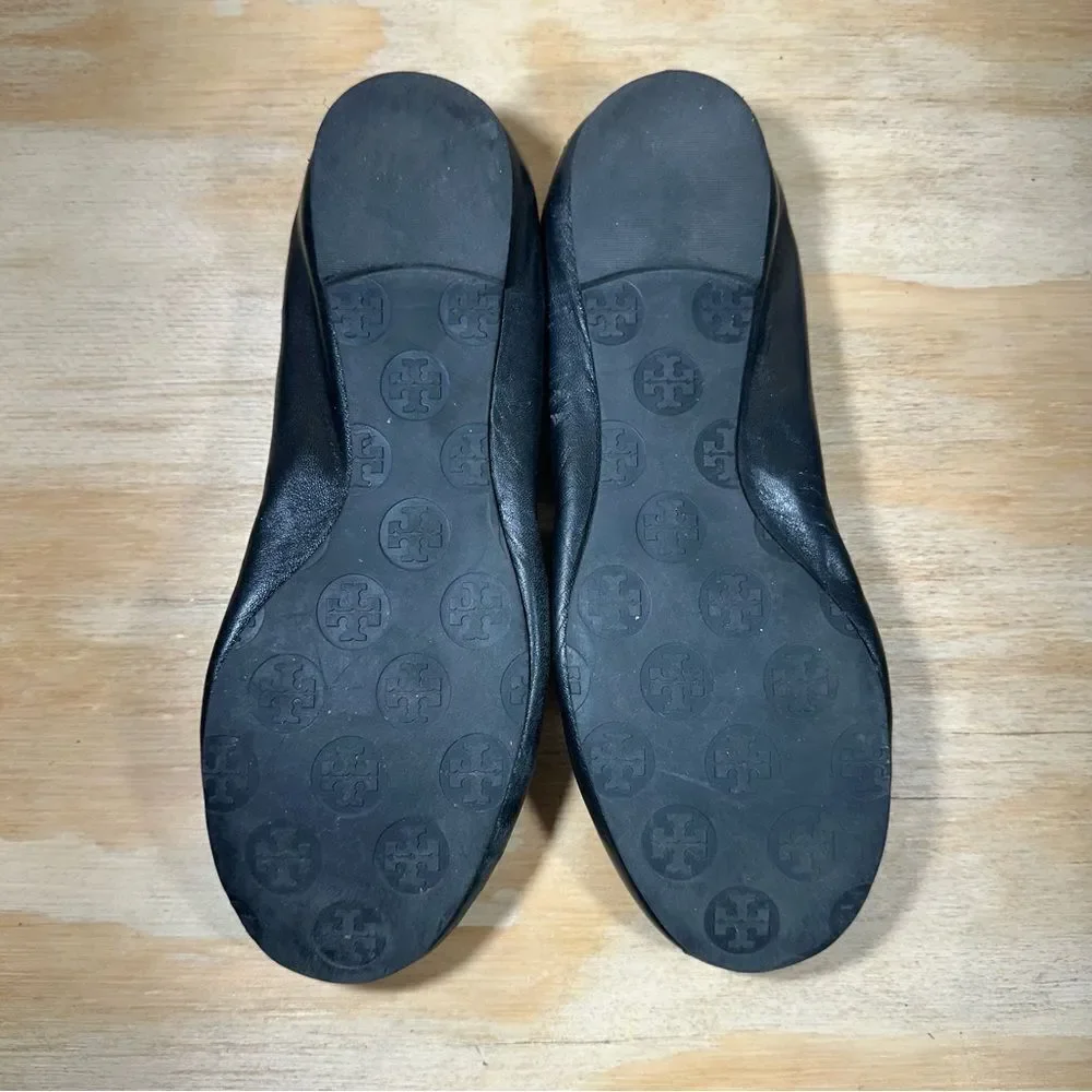 Tory Burch Black Flats with Logo Emblem